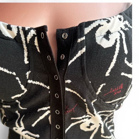 Betsey Johnson black widow dress spider padded bra snap up Sz L fits M Bodycon - Picture 9 of 17